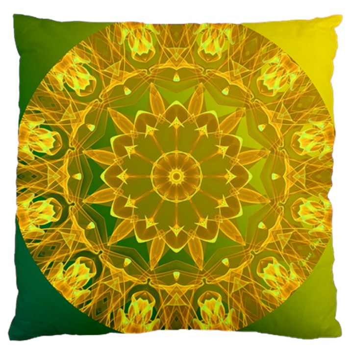 Yellow Green Abstract Wheel Of Fire Large Cushion Case (Single Sided) 