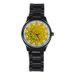 Yellow Green Abstract Wheel Of Fire Sport Metal Watch (black)