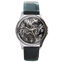 Snowy Trees Round Leather Watch (silver Rim)