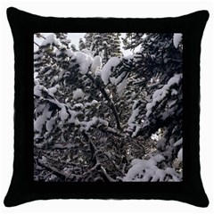 Snowy Trees Black Throw Pillow Case by DmitrysTravels