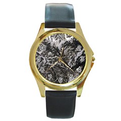 Snowy Trees Round Leather Watch (gold Rim) 