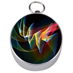 Northern Lights, Abstract Rainbow Aurora Silver Compass Front