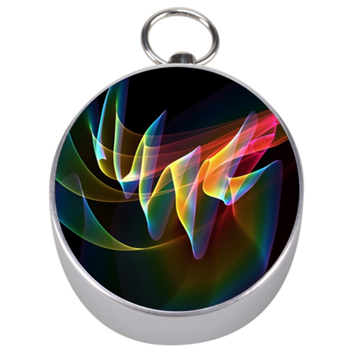 Northern Lights, Abstract Rainbow Aurora Silver Compass