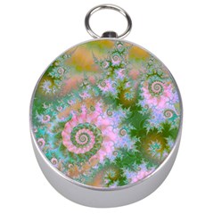 Rose Forest Green, Abstract Swirl Dance Silver Compass by DianeClancy