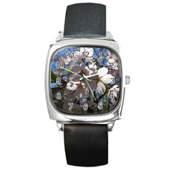 Cherry Blossoms Square Leather Watch