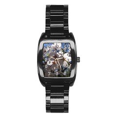 Cherry Blossoms Stainless Steel Barrel Watch