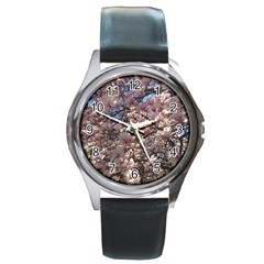 Sakura Round Leather Watch (silver Rim) by DmitrysTravels