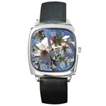 Cherry Blossoms Square Leather Watch Front