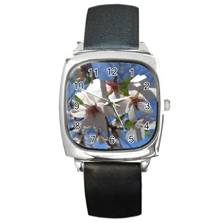 Cherry Blossoms Square Leather Watch