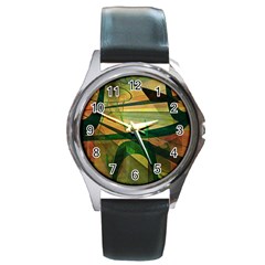 Untitled Round Leather Watch (silver Rim)