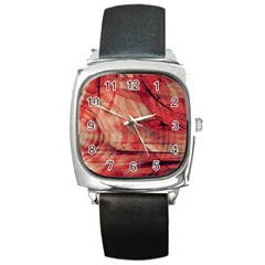 Grey And Red Square Leather Watch