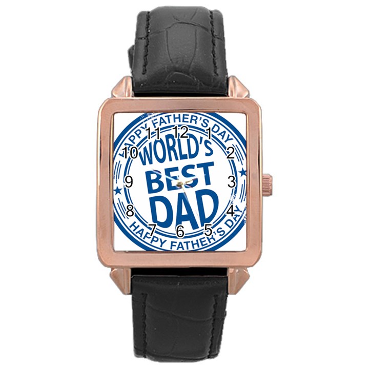 Fathers Day Rubber Stamp Effect Rose Gold Leather Watch 