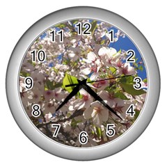 Cherry Blossoms Wall Clock (silver)