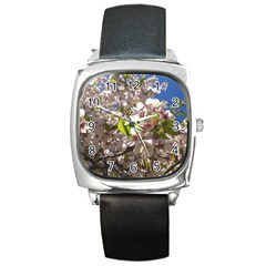 Cherry Blossoms Square Leather Watch