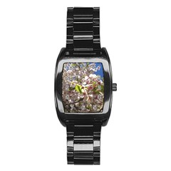 Cherry Blossoms Stainless Steel Barrel Watch