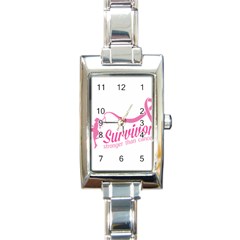 Survivor Stronger Than Cancer Pink Ribbon Rectangular Italian Charm Watch by breastcancerstuff