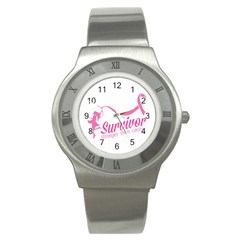 Survivor Stronger Than Cancer Pink Ribbon Stainless Steel Watch (slim) by breastcancerstuff