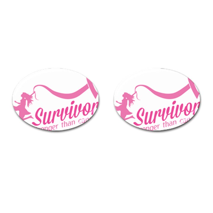 Survivor Stronger Than Cancer Pink Ribbon Cufflinks (Oval)