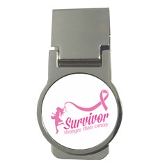 Survivor Stronger Than Cancer Pink Ribbon Money Clip (round) by breastcancerstuff