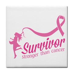 Survivor Stronger Than Cancer Pink Ribbon Ceramic Tile by breastcancerstuff