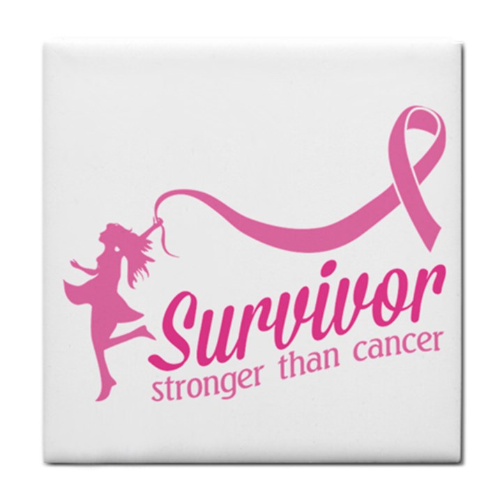 Survivor Stronger Than Cancer Pink Ribbon Ceramic Tile