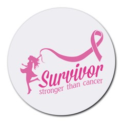 Survivor Stronger Than Cancer Pink Ribbon 8  Mouse Pad (round) by breastcancerstuff