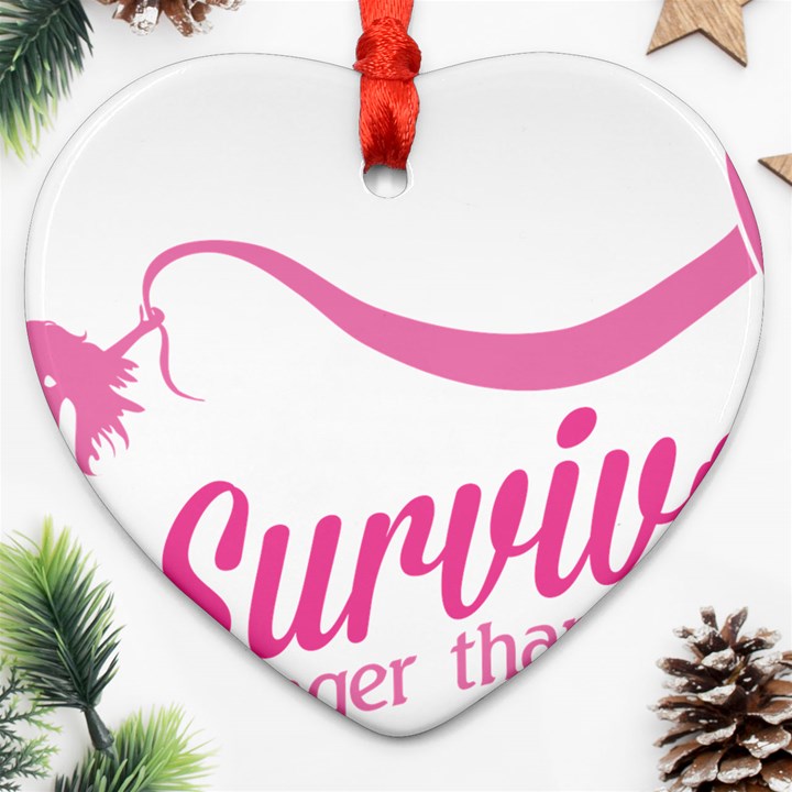 Survivor Stronger Than Cancer Pink Ribbon Heart Ornament (Two Sides)