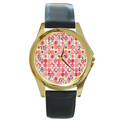 Far Out Geometrics Round Leather Watch (gold Rim) 