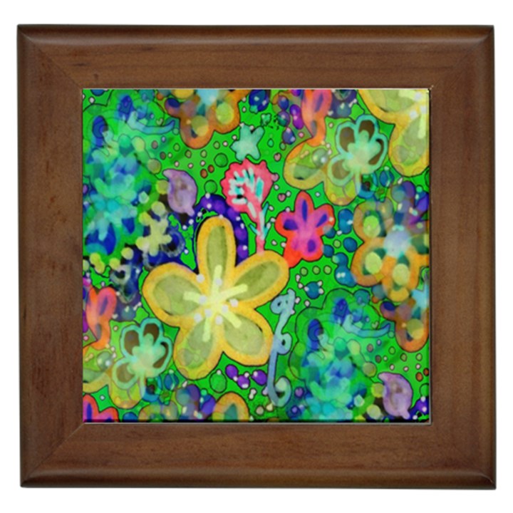 Beautiful Flower Power Batik Framed Ceramic Tile