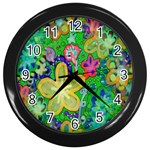 Beautiful Flower Power Batik Wall Clock (Black) Front