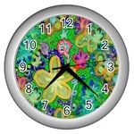 Beautiful Flower Power Batik Wall Clock (Silver) Front