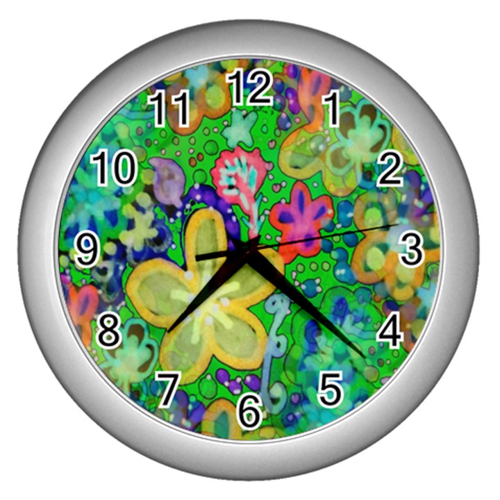 Beautiful Flower Power Batik Wall Clock (Silver)