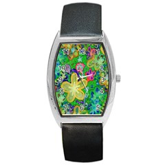 Beautiful Flower Power Batik Tonneau Leather Watch by rokinronda