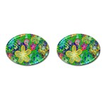 Beautiful Flower Power Batik Cufflinks (Oval) Front(Pair)