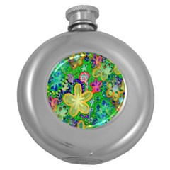 Beautiful Flower Power Batik Hip Flask (round) by rokinronda