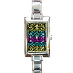 Cmyk Damask Flourish Pattern Rectangular Italian Charm Watch