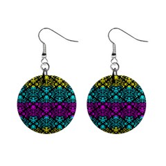 Cmyk Damask Flourish Pattern Mini Button Earrings