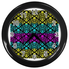 Cmyk Damask Flourish Pattern Wall Clock (black)