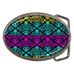 Cmyk Damask Flourish Pattern Belt Buckle (oval) by DDesigns