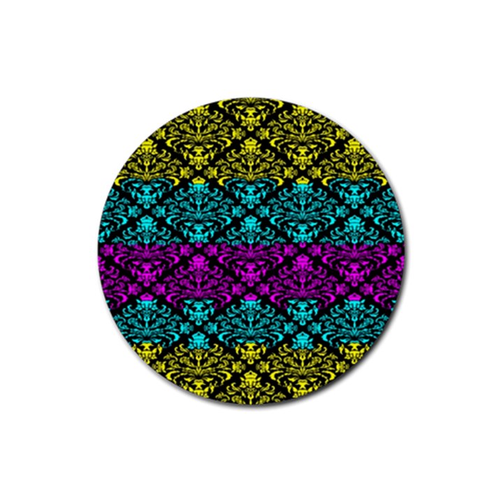 Cmyk Damask Flourish Pattern Drink Coaster (Round)