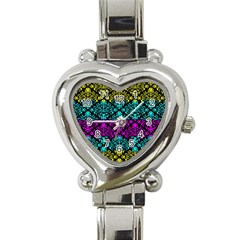 Cmyk Damask Flourish Pattern Heart Italian Charm Watch 