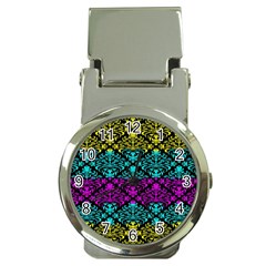 Cmyk Damask Flourish Pattern Money Clip With Watch by DDesigns