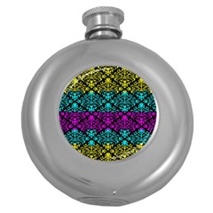 Cmyk Damask Flourish Pattern Hip Flask (round)