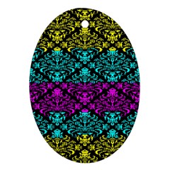 Cmyk Damask Flourish Pattern Oval Ornament (two Sides)