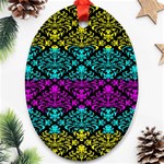 Cmyk Damask Flourish Pattern Oval Ornament (Two Sides) Front