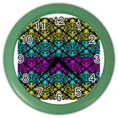 Cmyk Damask Flourish Pattern Wall Clock (color)