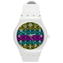 Cmyk Damask Flourish Pattern Plastic Sport Watch (medium) by DDesigns