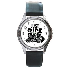 Justride Round Leather Watch (Silver Rim)