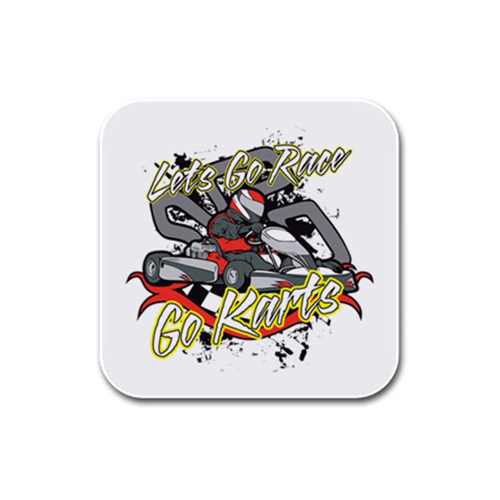 Lets Race Go Karts Rubber Square Coaster (4 pack)