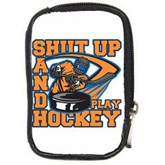 Shut Up And Play Hockey Compact Camera Leather Case by MegaSportsFan